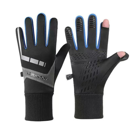 Autumn and Winter Cycling Gloves Warm Gloves Men's Touch Screen Fleece-Lined Waterproof Anti-Slip Sports Motorcycle Mountaineering Ski Gloves