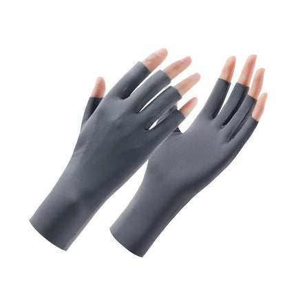 Sunscreen Gloves Women's Summer Thin UV-resistant Half-finger Outdoor Electric Bike Breathable Ice Silk Nail Gloves Women