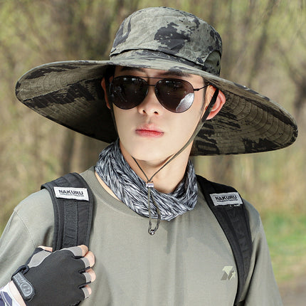 Summer big brim Hat sun protection windproof fisherman hat men and women outdoor mountaineering fishing sun hat mesh breathable sun hat