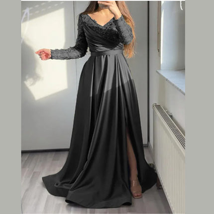 2025 Cross-Border Chest-Wrapped Ruffled Red, Black and Green Mid-Waist Pure Color Elegant Lace Long Skirt Dress Evening Dress