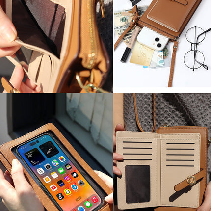 Women's Touch Screen Mobile Phone Bag Spring New Small Fresh Vertical Cross-Body Bag Multi-Functional Pu Soft Leather Buckle Small Square Bag