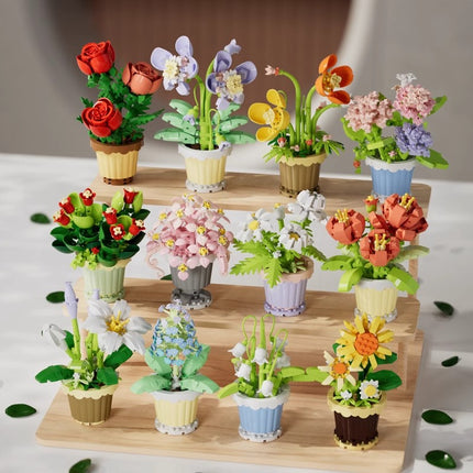 Compatible with Lego Forever Flower Sunflower Rose Fleshy Potted Plants Assembled Building Blocks Toy Valentine's Day Gift for Girls