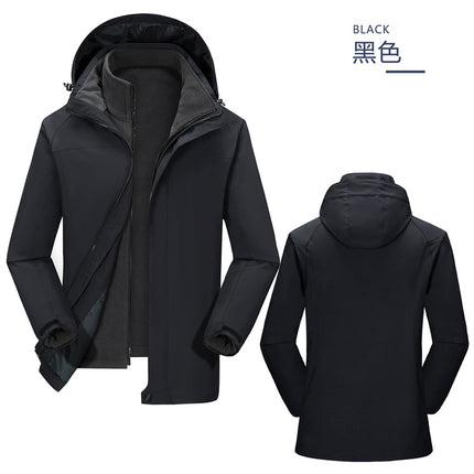 Thickened Fleece Windproof Waterproof Hooded Three-in-One Charge Clothes Group Clothes Work Clothes Jacket Mountaineering Suit Printing