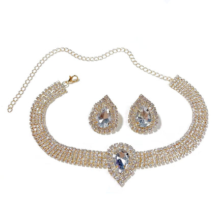 European and American Luxury Multi-layer Rhinestone Geometric Necklace Earrings Colorful Large Water Drop Crystal Necklace Fashion Exaggerated Necklace