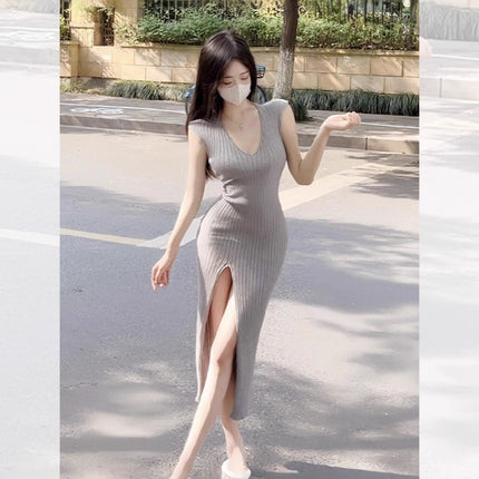 High-End Light Luxury Celebrity Banquet Dress Women's Sexy Waist Slimming Figure-Flattering Slit Hip-Hugging Mid-Length Skirt