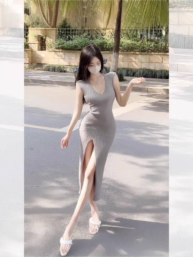 High-End Light Luxury Celebrity Banquet Dress Women's Sexy Waist Slimming Figure-Flattering Slit Hip-Hugging Mid-Length Skirt