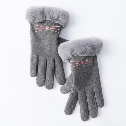 Autumn and Winter Warm Gloves Women's fleece-lined Thickened Hair Mouth Outdoor Riding Driving Sports Touch Screen Velvet Gloves Women