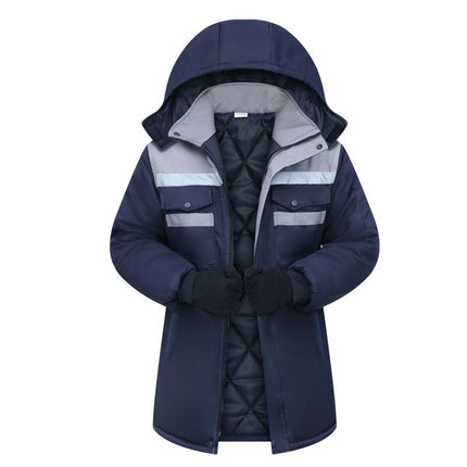 Logo Printed Winter Work Cotton Jacket, Warm Mid-Length Cotton Coat, Mechanic/Auto Repair Cotton Jacket, Cold Storage Clothing, Thickened for Cold Protection