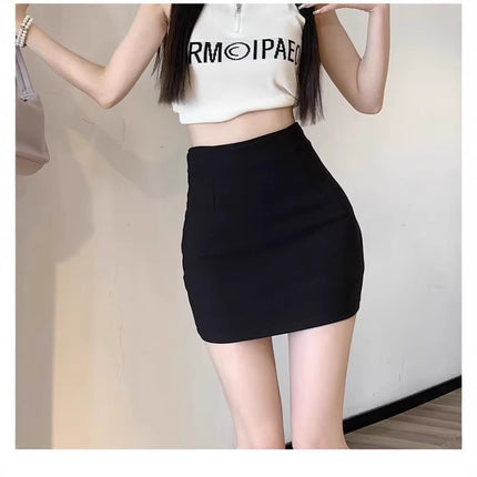Black A- line Skirt Women's Summer Anti-exposure High Waist Hip Short Skirt Pants Small Slim One-step Skirt