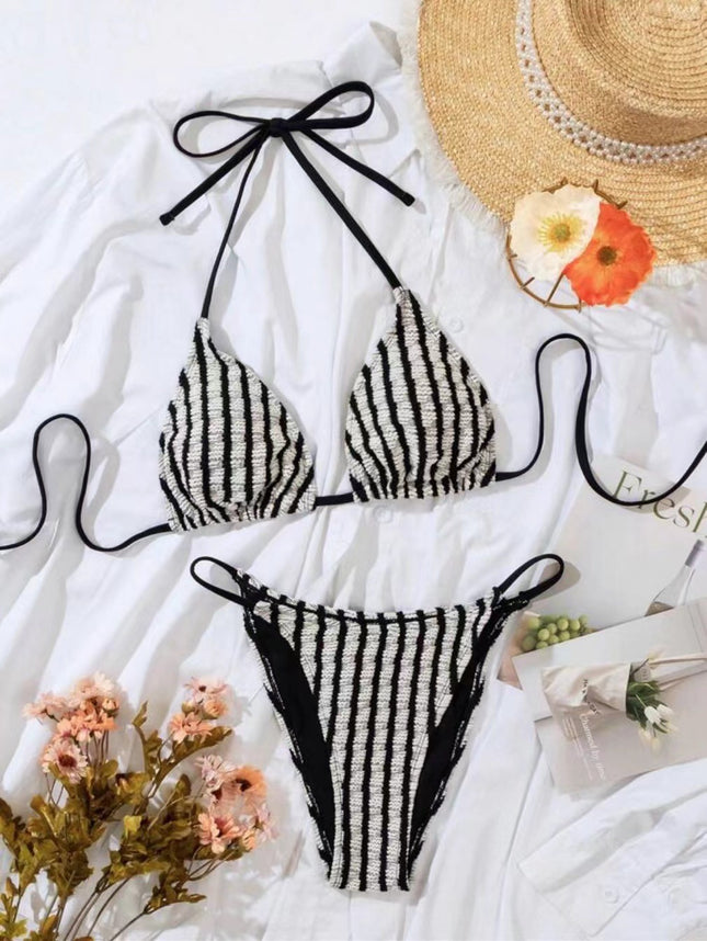2025 European and American New Split Sexy Striped Towel Cloth Bikini Bikini Swimsuit for Women's Foreign Trade