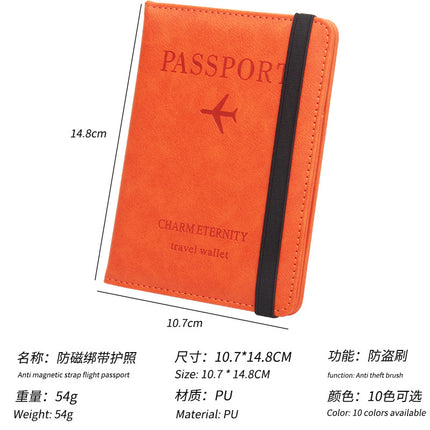 Rfid Anti-Magnetic Passport Holder Amazon Passport Book English Airline Ticket Holder Multi-Card Slot Elastic Band Passport Cover Leather