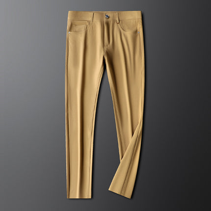 Light Luxury Light Khaki Pocket Embossed Casual Pants Men's Slim Straight Pants Men's Spring and Summer Men's Business Pants