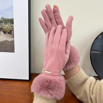 Women's Warm Gloves, German Velvet, Windproof and Cold-Proof, Touch Screen Cycling and Driving, Velvet and Thickened Outdoor Travel Winter Gloves