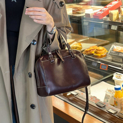 Elegant Women's New Genuine Leather Boston Pillow Bag Women's Crossbody Bag Texted Western Style Vegetable Tanning Top Layer Cowhide Women's Bag