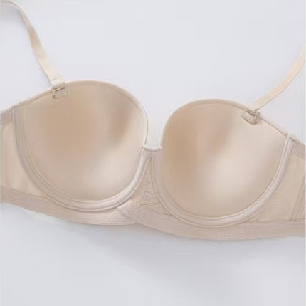 in stock sexy underwear women's half cup smooth seamless bra with steel ring small chest gathered strapless underwear bra