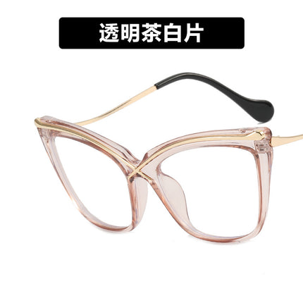 X Cat Eye Metal Glasses Frame 2022 New Anti-Blue Light Large Frame Flat Mirror European and American Ins Trendy Retro Glasses Frame