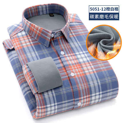 Shangchao quality men's shirt cotton brushed plaid winter fleece-lined thickened casual men's cardigan long sleeve shirt