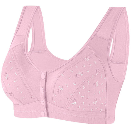 Front Button Breathable New Thin Large Size Middle-Aged and Elderly Wire-Free Bra Comfortable Cotton Vest Style Underwear