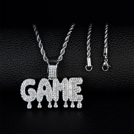 New Hip Hop Pendant Personality Full Diamond GAME Letter Creative Water Drop Hip Hop Jewelry Men Factory Direct Sale