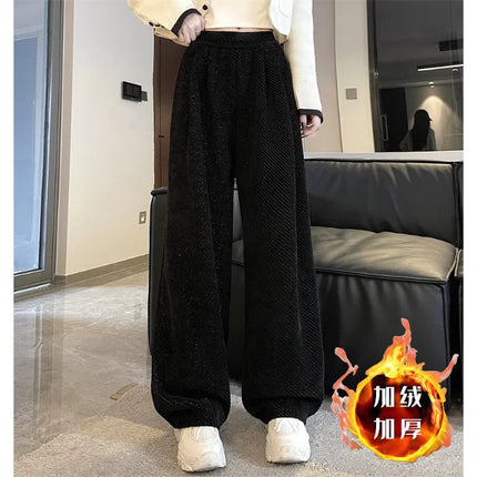 Chenille Twill Wide Leg Pants Women's Autumn and Winter 2024 New Dose Lazy Relaxation Loose fleece-lined Casual Pants