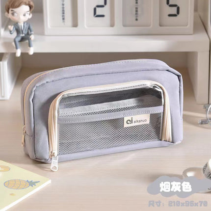 Transparent pencil case ins Japanese large capacity junior high school boys and girls simple high-looking pencil case Office pencil case