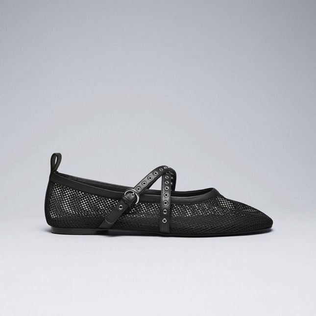 Mesh Ballet Style Flats Shoes 2024 Spring and Summer New Black Fashion Simple Personalized Shoes