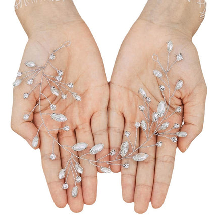 Europe and the United States cross-border horse eye diamond bride handmade rhinestone hair chain hair band headdress Amazon crystal silver leaf hair accessories