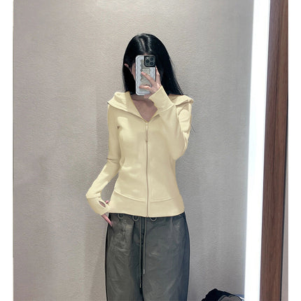 Pink Sweatshirt Women's Spring & Fall 2025 New Slim Waist Hooded Jacket Yoga Top Short Style for Small People