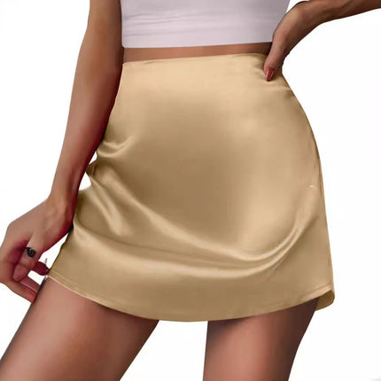 Cross-Border Amazon New Satin Skirt Women's Mini A-Line Skirt Pleated Skirt High Waist Satin Skirt