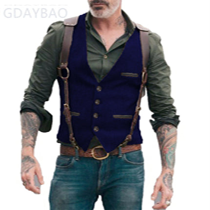 High-Quality Foreign Trade European and American Cross-Border Hot-Selling Products 2026 New Model Men's Casual Vest Solid Color Herringbone Wool Vest