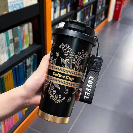 Coffee Thermos Cup 316 Stainless Steel Liner Simple and Fashionable Double Drinking Cup with Straw Water Cup Gift Logo Customization