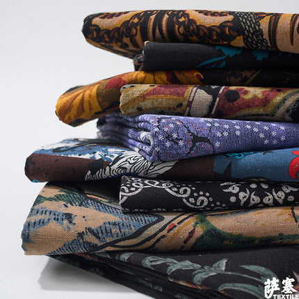 Hemp Cotton Digital Printed Fabric Yunnan Lijiang Retro Bohemian Fabric Hotel Pillow Bar Tablecloth