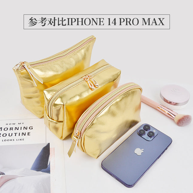 Cross-border Korean-style silver soft leather cosmetic bag three-piece women's wash bag high-grade waterproof women's cosmetic bag customization