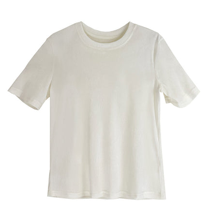 Fangfala 2026 Summer Thirteen Rows Wholesale New Coffee White Short Sleeve Loose Round Neck Simple Top T-Shirt