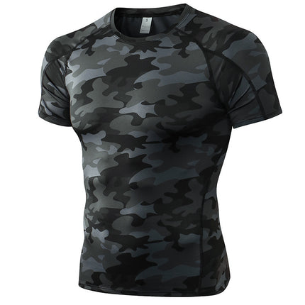 Men's PRO Tight Short-sleeved Fitness Sports Running Training Suit Elastic Quick-drying Clothes Short-sleeved T-shirt Clothes 1053