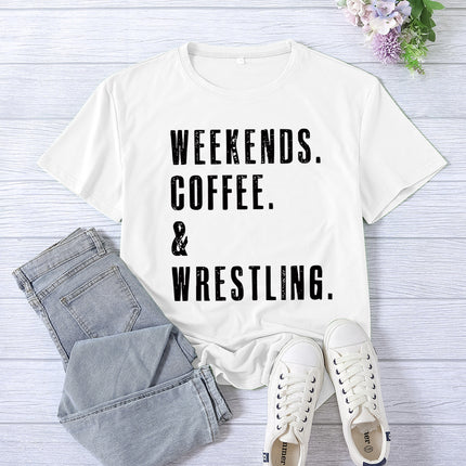 Cross-border Amazon WEEKENDS COFFEE WRESTLING printed short-sleeved women's top T-shirt European code