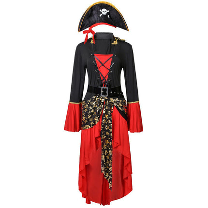 New Halloween Female Red Pirate Game Cosplay Costume Masquerade Pirate Captain Stage Performance Costume