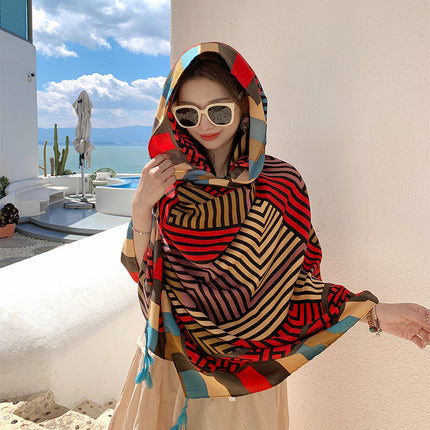 Ethnic Style Scarf, Sun Protection Shawl for Women, Yunnan Qinghai Grassland Travel Wear Silk Scarf, Seaside Beach Towel, Thin Style