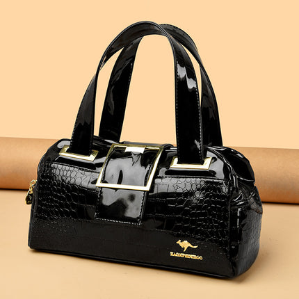 Cross-border Women's Bag 2024 New Multi-layer Shoulder Bag Soft Leather Middle-aged Mother Patent Leather Handbag Boston Pillow Bag