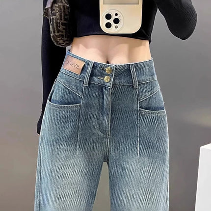 Vintage Blue Jeans for Women, Thin Style, Summer 2025 New Model, Petite Loose Straight Wide-Leg Floor-Length Pants