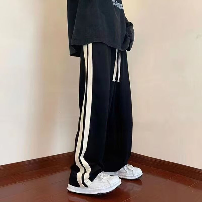 Spring and Summer New Wide-Leg Pants for Men, American-Style Striped Fashion Cool Sports Pants, Versatile Trendy Straight-Leg Casual Pants