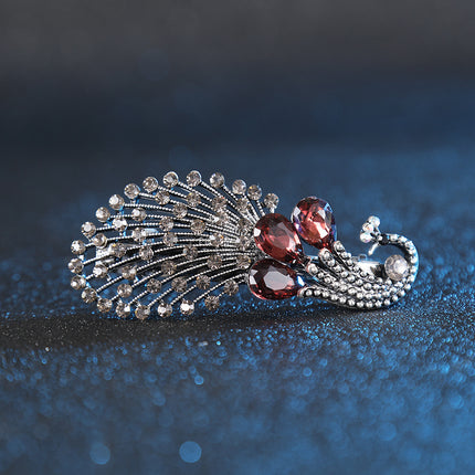 Cross-border New Peacock Spring Clip Half Tie Hairpin Top Clip Horizontal Clip Simple Fashion Retro Rhinestone Hairpin