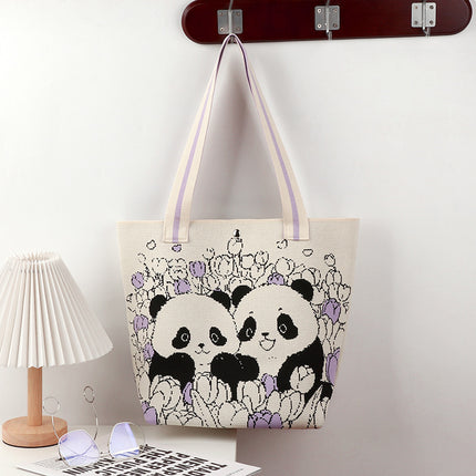 Large-Capacity Tote Bag, Shoulder Bag, Souvenir Gift, Versatile Backpack, Popular Spring and Summer Panda Grandpa Cartoon Knitted Bag