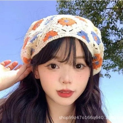 Hot Girl Internet Celebrant Photo Flower French Style Triangle Scarf Headscarf Women's Cute Knitted Hair Band Silk Scarf High-grade Headwear Summer