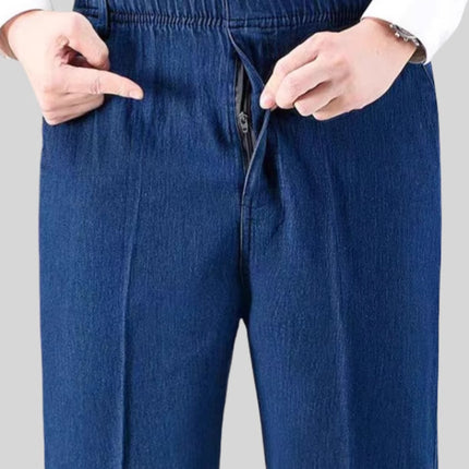 Elastic Waist Men's Straight Stretch Denim Men's Pants Loose Middle-aged Men's Casual Pants Middle-aged Men's Jeans