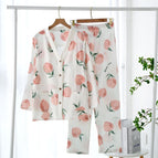 V-neck-wrinkle cloth-big peach-white / M