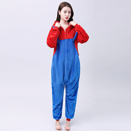 Autumn and Winter New Flannel Cartoon Animal One-piece Pajamas New Maryable Outer Wear Men's and Women's Couples Home Clothes
