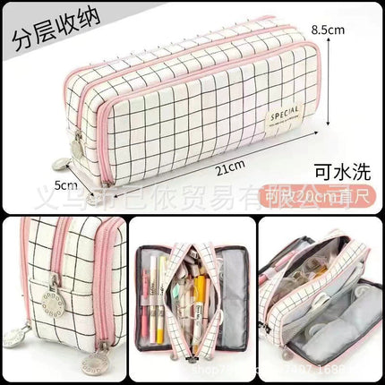 Oxford Cloth Pencil Case with Large Capacity and Multi-Layer Design, Stationery Box for Primary and Secondary School Students, High Aesthetic Value, Simple and Waterproof, Direct from the Source Factory