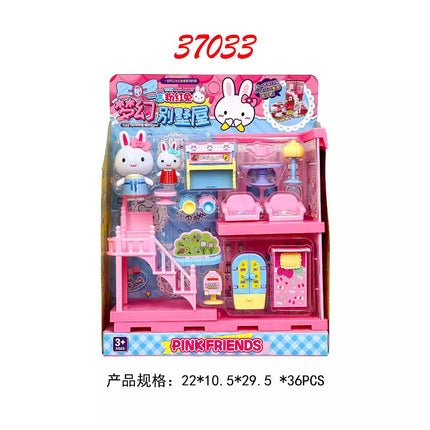 Yiyan pink rabbit kitchen refrigerator mini dressing table cake party simulation medical tools girl play house toy batch