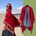 Red cloak shawl - small floral border